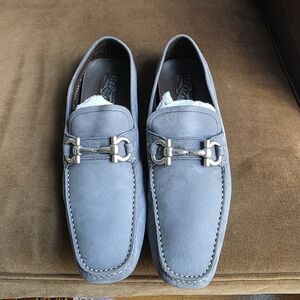 Salvatore Ferragamo Light Blue Suede Bit Loafers